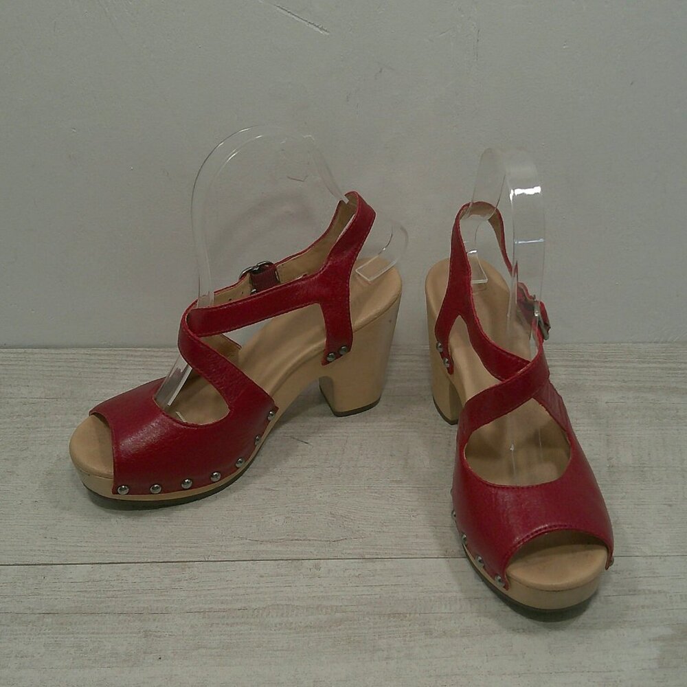 Sexy Leather Cherry Red UGG Nadia Retro Platform Studded Wooden Heels Size 6